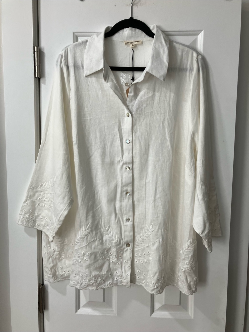 Christian Siriano White Embroidered Button-Down Shirt